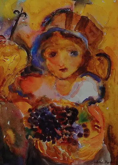EVANS, Jane (1946-) - Child with Grapes Image 1++