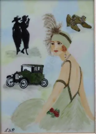 N.E.P. (Unknown) - The Glamour Life - 1930s items painted on White Tile Image 1++