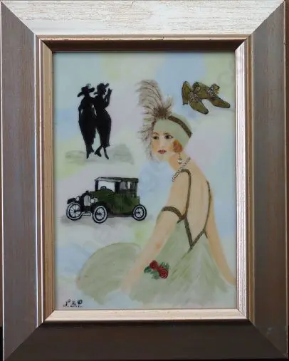 N.E.P. (Unknown) - The Glamour Life - 1930s items painted on White Tile Image 1++
