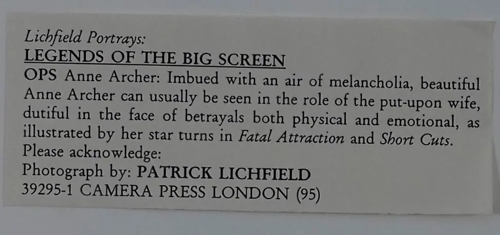 LICHFIELD, Patrick (Lord) - Anne Archer, Actress Image 1++
