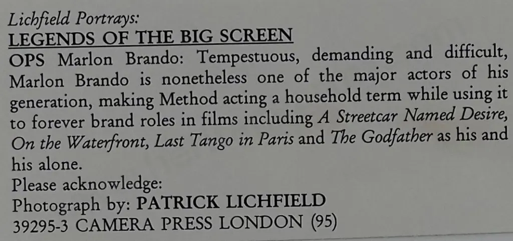 LICHFIELD, Patrick (Lord) - Marlon Brando, Actor - Tempestuous & Demanding Image 1++