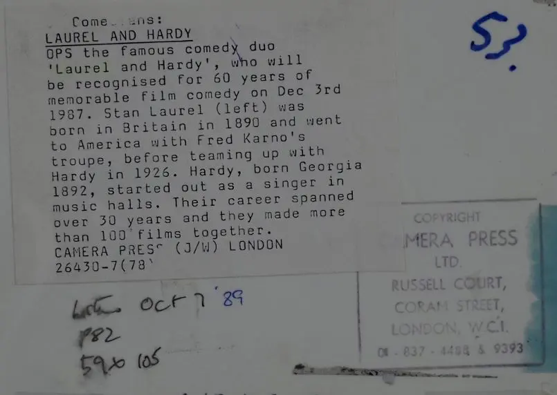 CAMERA Press, London - LAUREL, Stan (1890-1965) & Oliver Hardy (1892-1957) Image 1++