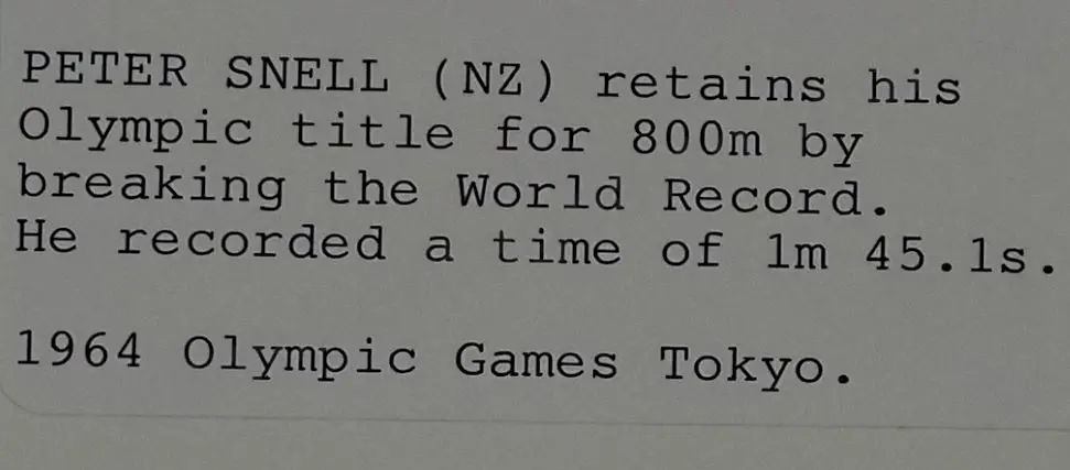 HERRINGSHAW, George - Peter Snell- Winning 800m at 1964 Olympics in Tokyo Image 1++