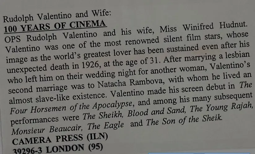 CAMERA Press, London - Rudolph Valentino, actor. With wife Winifred Hudnut Image 1++