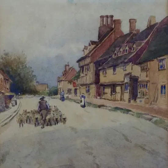 SUTTON, Ernest E. (1870-1944) - SHEEP Herding through Village