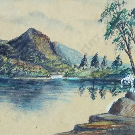 UNKNOWN - Mountain with Lake & Pine Trees