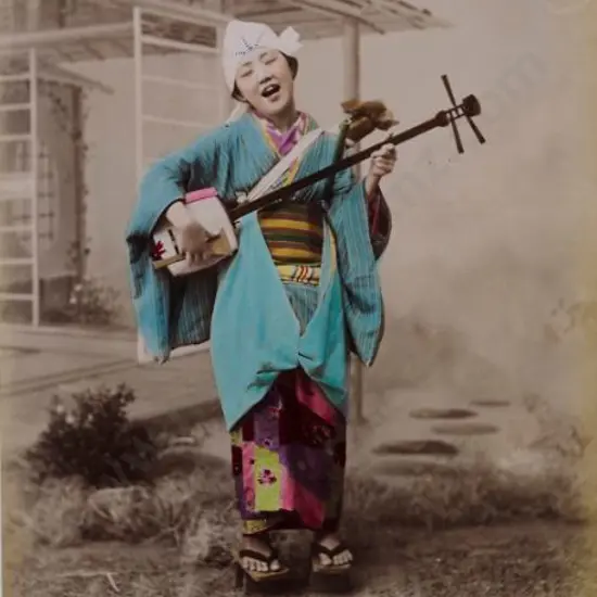 UNKNOWN - Beggar (Gozenobo) - Busker - Handcoloured photo c.1880
