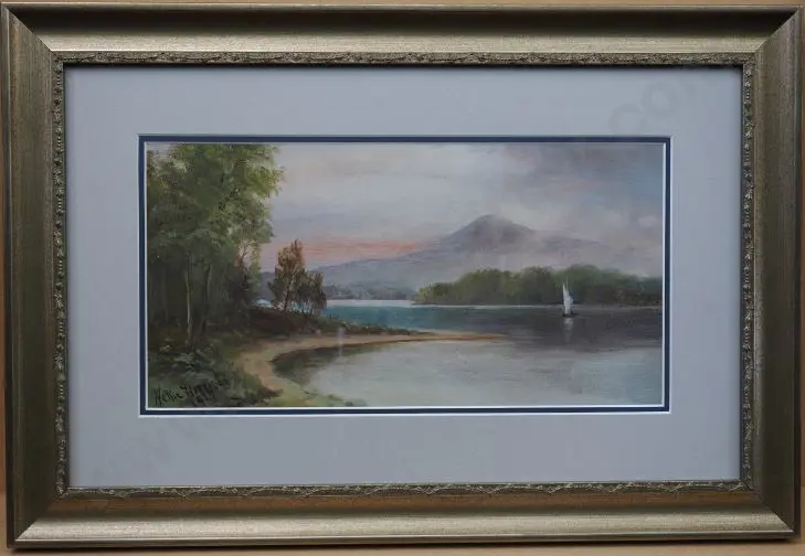 HARRISON, Nellie - Lake with Yacht, 1927 Image 1++