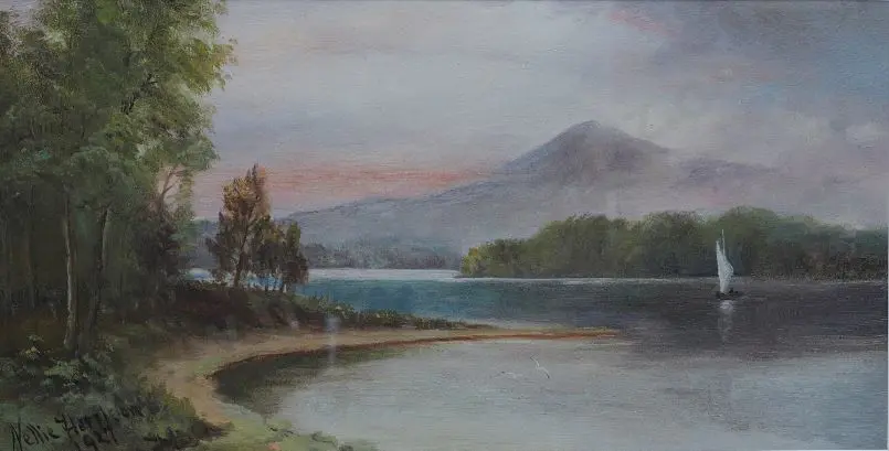 HARRISON, Nellie - Lake with Yacht, 1927 Image 1++