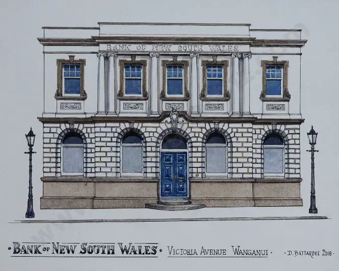 BATTARBEE, David (1939-) - Bank of New South Wales, Victoria Ave, Whanganui Image 1++
