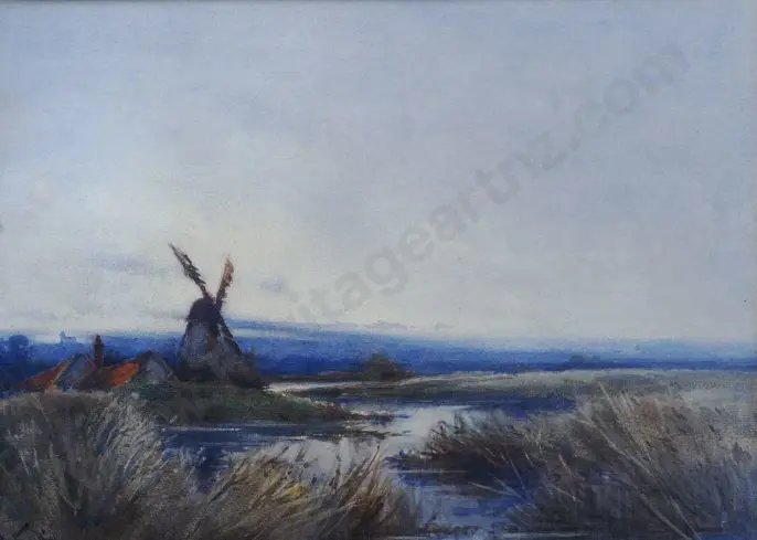 HILES, Bartram (1872-1927) - Windmill in Landscape Image 1++