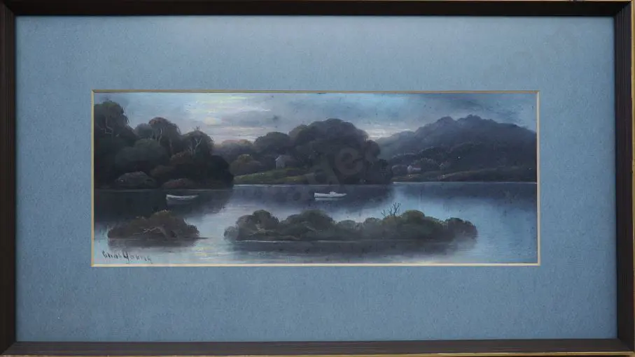 YOUNG, Charles (Active Late 19th Cent.) - Moonlight on Shoal Bay, Auckland Harbour (1923) Image 1++