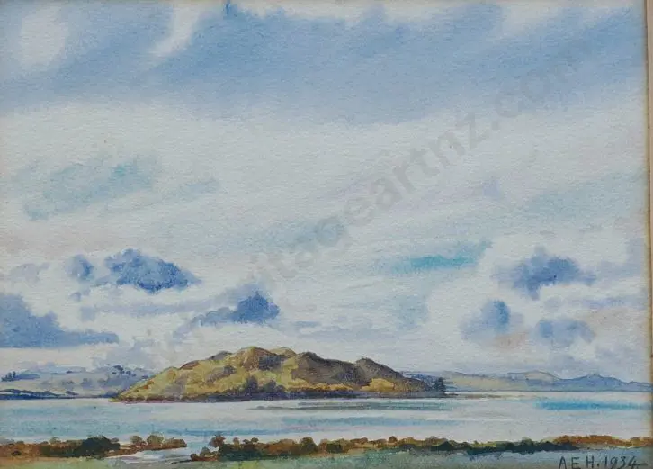 A.E.H. (1934) - Estuary with Small Island Image 1++