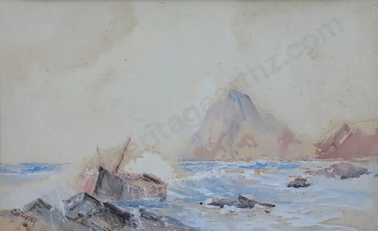 FOSTER, Charles William (1840-1920) - Shipwreck on Rocks Image 1++