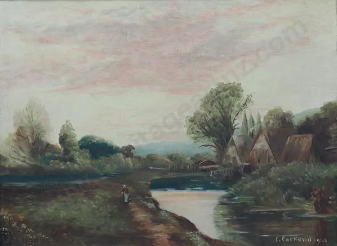 COCKERILL, Clara (working in 1930s) - European Landscape with Stream and Watermill (1920) Image 1++