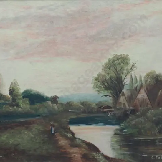 COCKERILL, Clara (working in 1930s) - European Landscape with Stream and Watermill (1920)