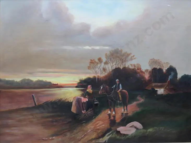 UNKNOWN Artist - Working until Sunset - Girls gathering Twigs Image 1++