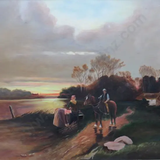 UNKNOWN Artist - Working until Sunset - Girls gathering Twigs