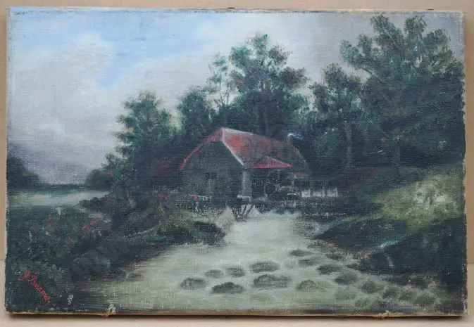 BURNS, J. - Cottage with Watermill and Stream Image 1++
