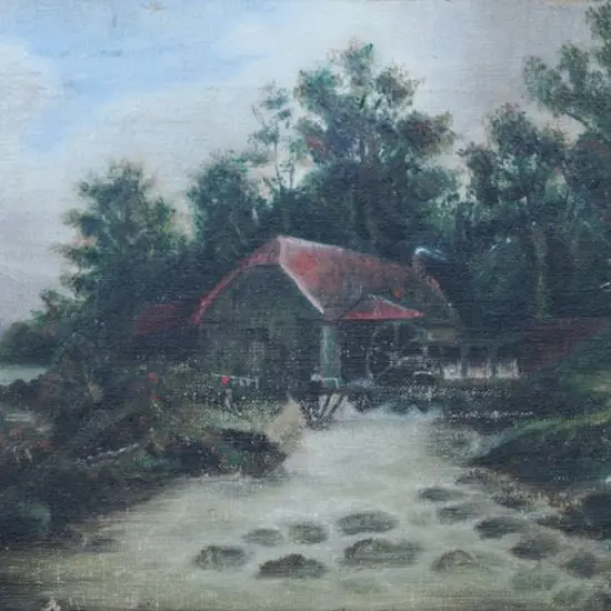 BURNS, J. - Cottage with Watermill and Stream
