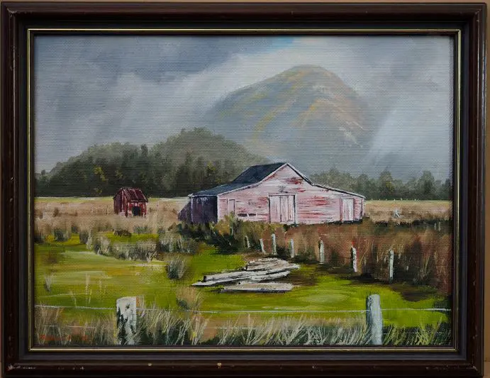 MOFFATT, R - Woolshed with Hills Image 1++