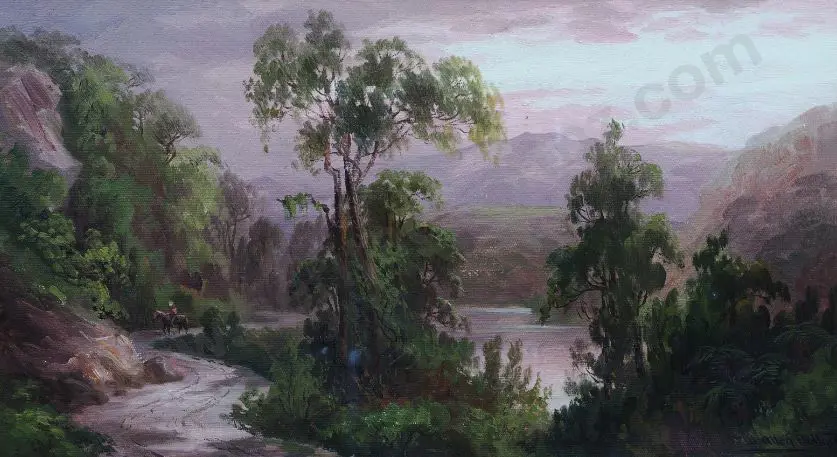 BOLLARD, W. Allen (1869-1941) - Road Running Alongside River with Man on Horse Image 1++