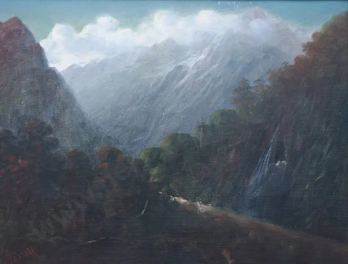 PERRETT, John Douglas (1859-1937) - Track and Gorge through Southern Alps Image 1++