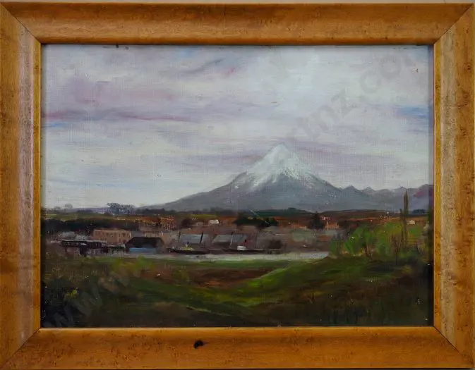 UNKNOWN Artist - Mount Egmont, Colonial View with Ships in River Image 1++