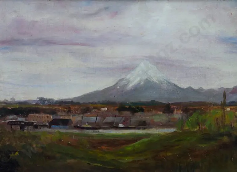 UNKNOWN Artist - Mount Egmont, Colonial View with Ships in River Image 1++