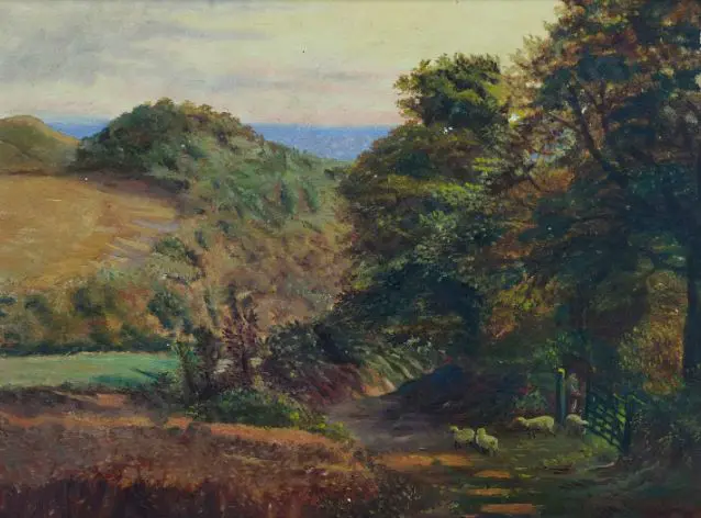 UNKNOWN Artist - Farmland with Sheep, Early 20th Century Image 1++