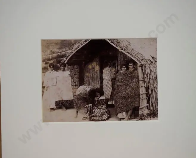 UNKNOWN Photographer - Group of Maori outside Whare late 19th Century Image 1++