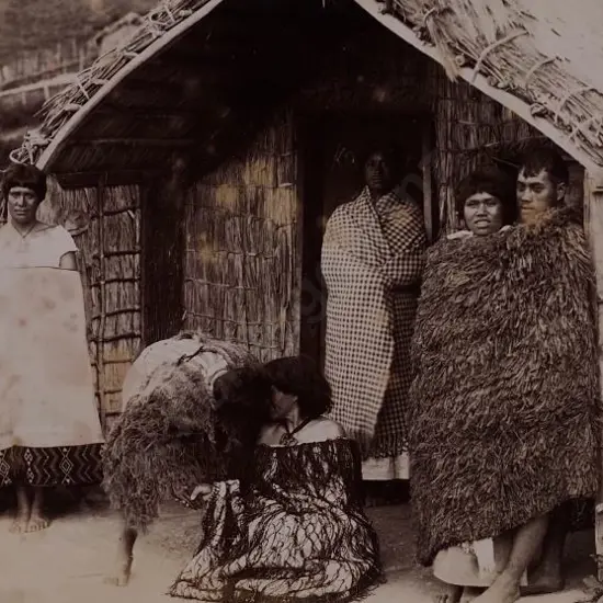 UNKNOWN Photographer - Group of Maori outside Whare late 19th Century