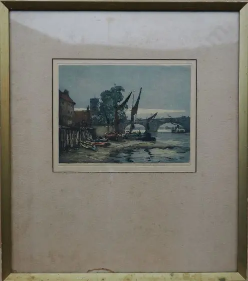 ROWBOTHAM, Claude (1864-1949) - River Scene with Boats - London, Old Chelsea Image 1++