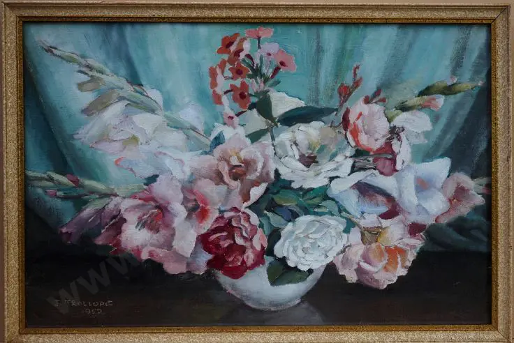 TROLLOPE, Joan (Active 1960s) - Still life, Pink Flowers in Vase Image 1++