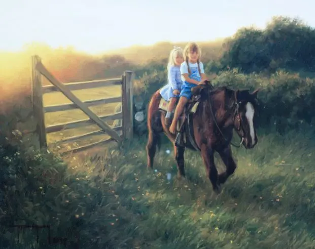 UNKNOWN Artist - Two Children on Horse Image 1++