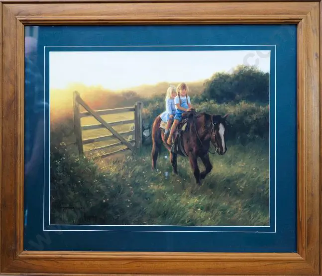 UNKNOWN Artist - Two Children on Horse Image 1++