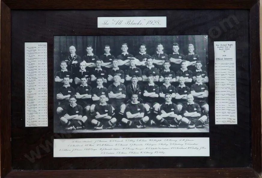 PHOTOGRAPHER, Unknown - All Blacks, 1928 showing Team, Games Played during Tour of South Africa Image 1++