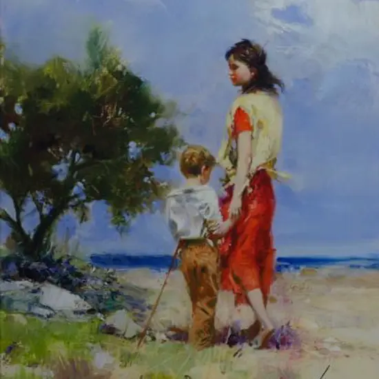 DAENI, Pino (1939-2010) - Sunset Stroll - Children by Tree and Sea