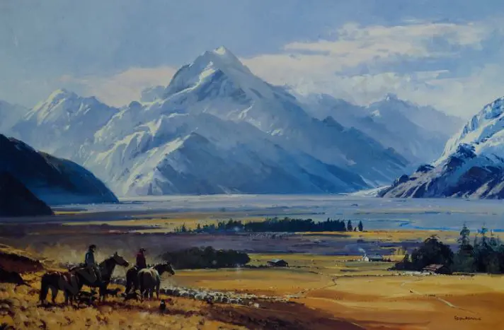 BEADLE, Peter (1933-2021) - Mount Cook with Sheep Wranglers Image 1++