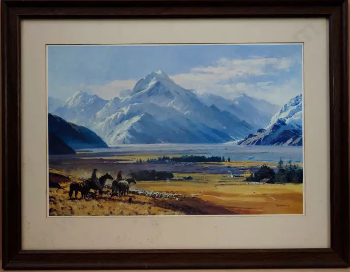 BEADLE, Peter (1933-2021) - Mount Cook with Sheep Wranglers Image 1++