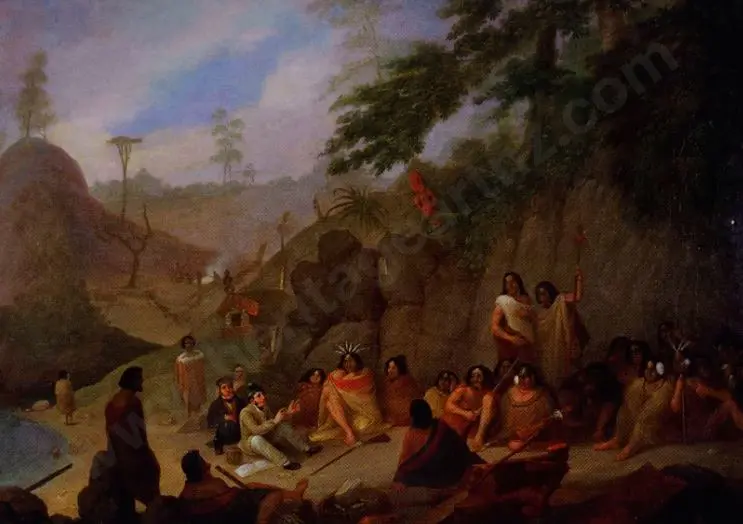 EARLE, Augustus (1793-1838) - Meeting of the Artist & Hongi at The Bay of Islands, November 1827 Image 1++