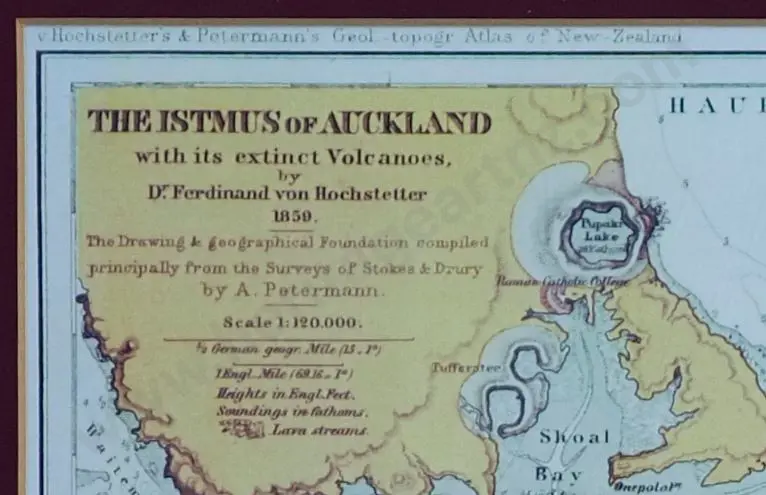 HOCHSTETTER, Ferdinand von (1829-1884) - The Istmus of Auckland with its Extinct Volcanoes, 1859 Image 1++