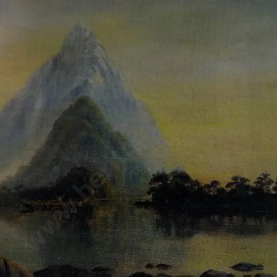 WILSON, Laurence W. (1850-1912) - Mitre Peak with Maori Waka