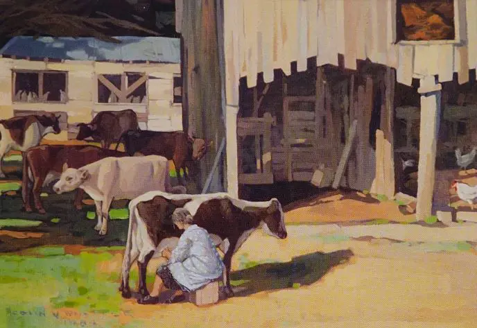 WHEELER, Colin (1919-2012) - Cow Byre at Weston, North Otago Image 1++