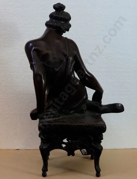 UNKNOWN Sculptor - Attractive Spelter Statue of Woman - Patinated Bronze Finish Image 1++