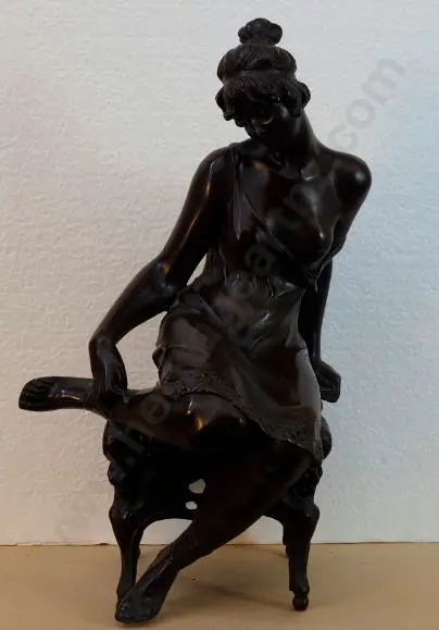UNKNOWN Sculptor - Attractive Spelter Statue of Woman - Patinated Bronze Finish Image 1++