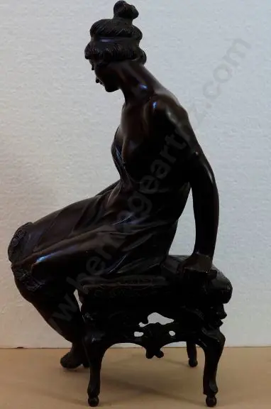 UNKNOWN Sculptor - Attractive Spelter Statue of Woman - Patinated Bronze Finish Image 1++