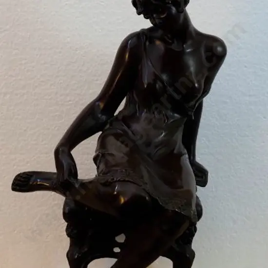 UNKNOWN Sculptor - Attractive Spelter Statue of Woman - Patinated Bronze Finish