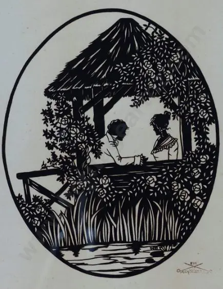 CHOMBERG, Eva (active 1920s) - Scissor Cut Silhouette - Couple in Pagoda Image 1++