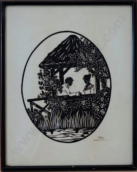CHOMBERG, Eva (active 1920s) - Scissor Cut Silhouette - Couple in Pagoda Image 1++